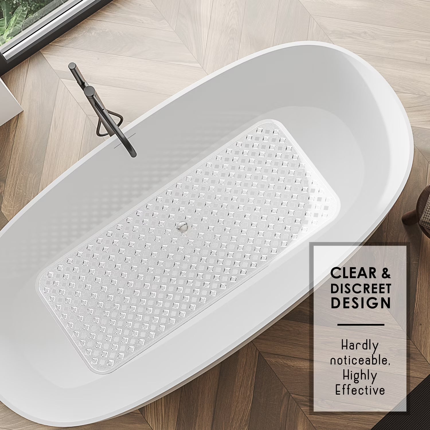 Virtu Non-Slip Mold Resistant Bathtub Mat with Suction Cups and Drain Holes, Heavy Duty Shower Mat, Clear
