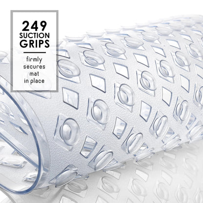 Virtu Non-Slip Mold Resistant Bathtub Mat with Suction Cups and Drain Holes, Heavy Duty Shower Mat, Clear