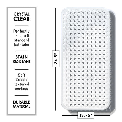 Virtu Non-Slip Mold Resistant Bathtub Mat with Suction Cups and Drain Holes, Heavy Duty Shower Mat, Clear