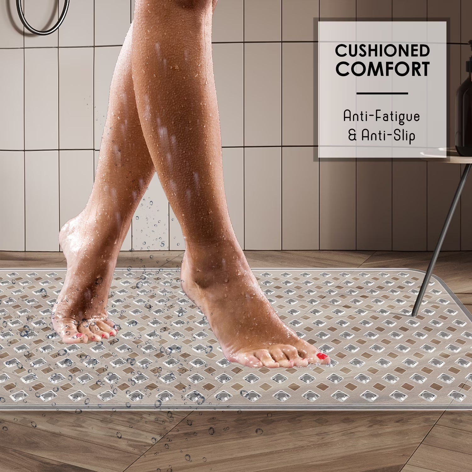 Virtu Non-Slip Mold Resistant Bathtub Mat with Suction Cups and Drain Holes, Heavy Duty Shower Mat, Clear