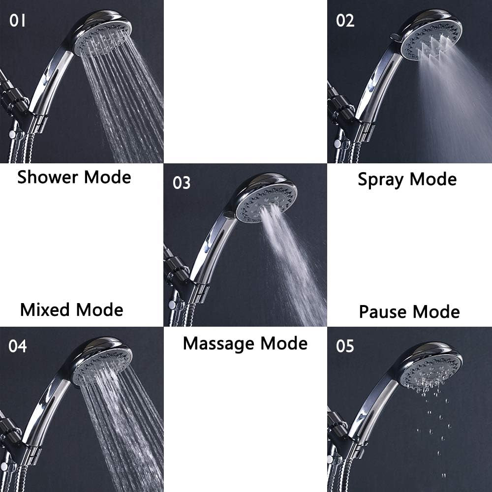 Handheld Shower Head with Hose – Shower Wand with 4.9 Ft Long Hose, 5 Mode Detachable Stainless Steel Design – Rust Resistant 360° Rotating Head for Showering, Bathroom Cleaning & Pet Bathing